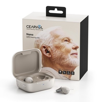 Cearvol Nano OTC Hearing Aids Invisible ITC UV Cleaning 54+Hr Battery