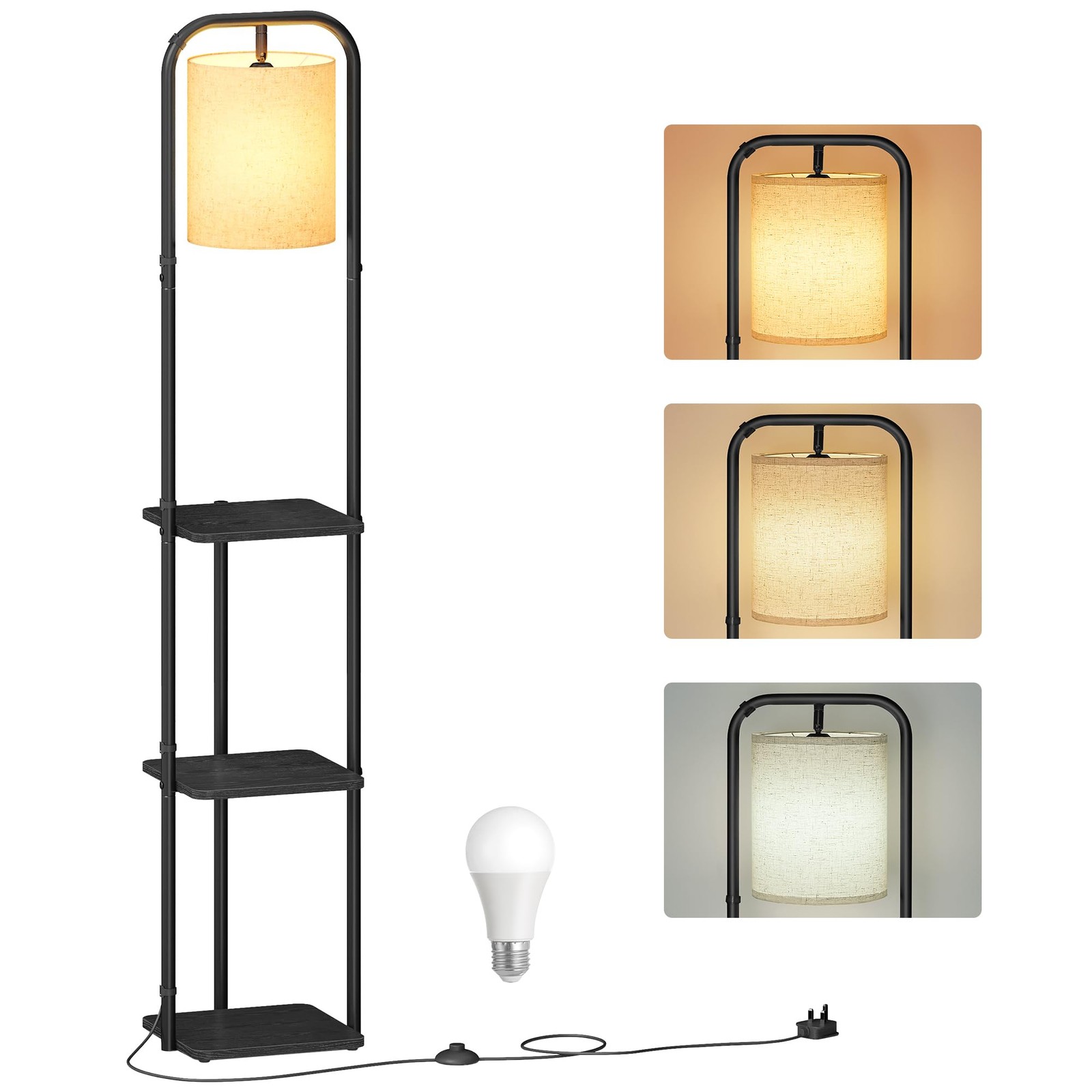Lampe sur pied à 3 étagères et éclairage LED basse consommation