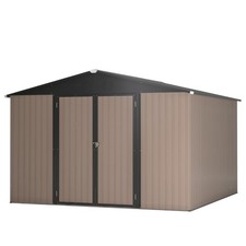 Outdoor Metal Storage Shed 10x10 Large Brown Steel Utility Shed for Garden Tools