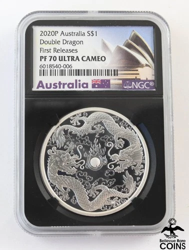 2020-P Australia DOUBLE DRAGON .999 Fine Silver 1oz Coin NGC PF70 Ultra Cameo
