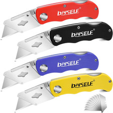 Paquete de 4 cuchillos utilitarios plegables juego cortador de caja con 10 hojas SK5 clip de bolsillo