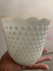 Vintage Milk Glass Hobnail Planter Scalloped Edges 5”