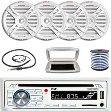 Pyle 1-DIN Bluetooth Marine CD Receiver W/White Cover, 4x 7.7" 280W Max Speakers