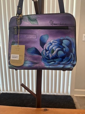 Anuschka Hand Painted Leather Crossbody Bag Precious Peony 7278-PPY-E