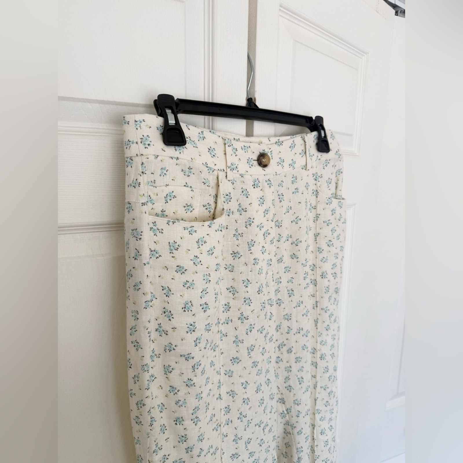 NWT Mango Linen Floral Pants Holborn Flare Long Ditsy Cream Pants Size 6 thumbnail 4