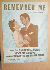 Remember Me Dubin/Warren Never Say Goodbye 1937 Sheet Music