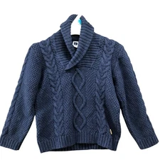 Janie and Jack Boys 2T Shawl Collar Sweater Fisherman Navy Blue Wool Blend Cable