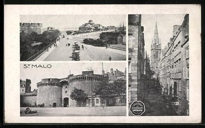 AK St. Malo, Chocolat Menier, Une Rue, L´Eglise, La Forteresse, Kakao, Reklame  