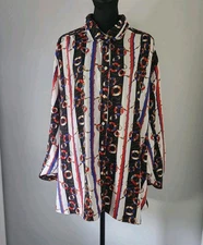 All Hours Women's Long Sleeve Button-up Shirt Nautical Print Vintage Size 44