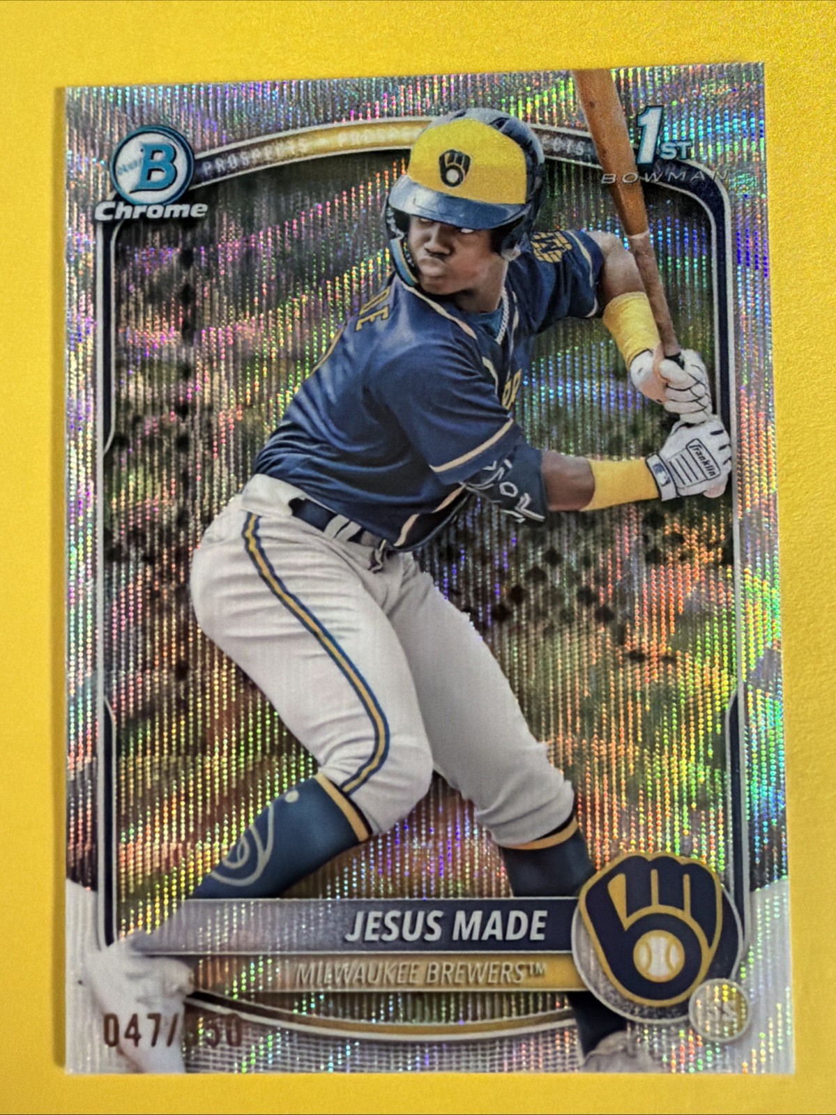 2025 Bowman Chrome 1st Jesus Made #BCP-50 Wave Refractor /350 Brewers 🔥
