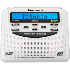 Midland WR-120EZ Emergency Weather Alert Radio with Alarm Clock - White