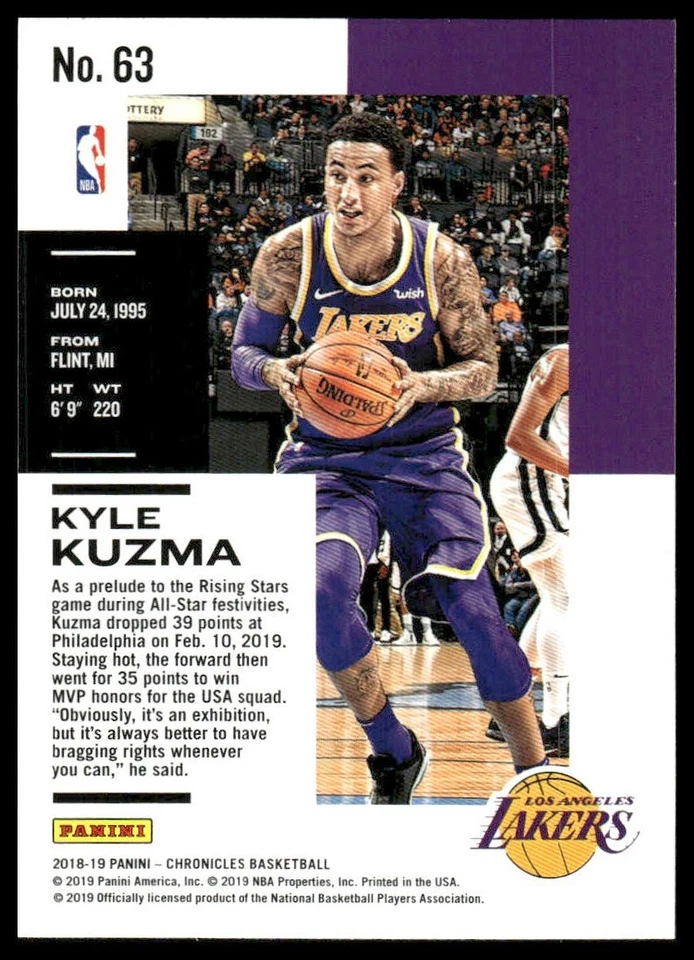 2018-19 Panini Chronicles #63 Kyle Kuzma - Image 2 of 2