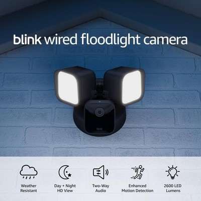 Blink Outdoor Wired 1080p Security Camera w/Floodlight Black New Open Box Tested