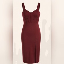NWT Cider Burgundy Solid Slit Bustier Cami Midi Dress Bodycon size XS