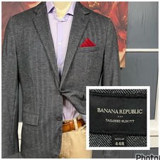 Banana Republic Soft Knit Blazer Sport Coat Mens 44R Slim Fit Herringbone Gray