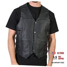 Black Men's Ten Pocket Leather Vest 4X-Large