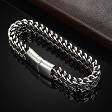 Stainless Steel Magnetic Bracelet PulseraMen Double Row Chain Jewelry 21cm