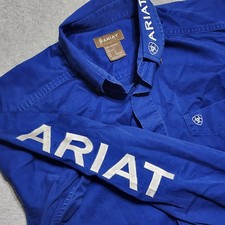 Ariat Team Logo Twill Classic Fit Long Sleeve Button Down Shirt Size Large Blue