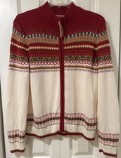 VTG Y2K Tiara Full Zip Cardigan Sweater Fair Isle Fall Size L