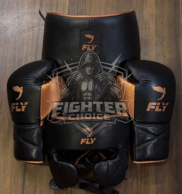 Fly Boxing Set Black Gold Cowhide Leather Sparring & Training | eBay