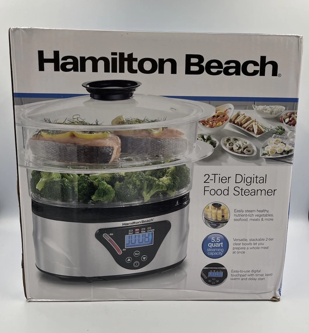 New Hamilton Beach 2 Tier Digital Electric Food Steamer Egg Rice Cooker 5.5 qt