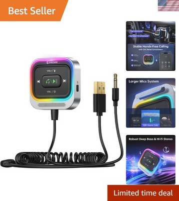 Bluetooth 5.4 Car Receiver with Noise Cancellation & HiFi Deep Bass, 3.5mm Aux