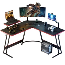 L-Shaped Gaming Desk 51.2 Inches Corner Office Desk with Removable Monitor Riser
