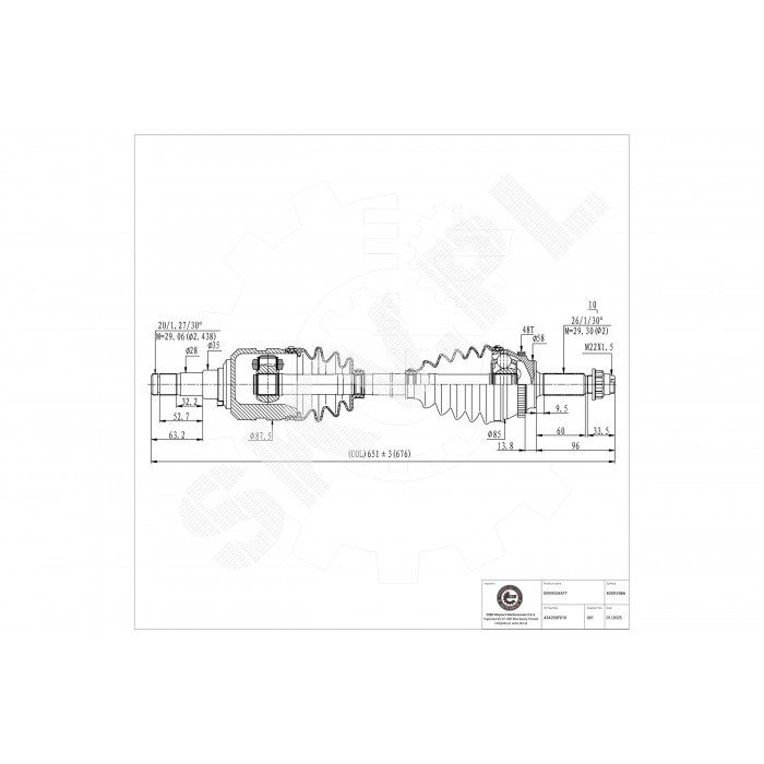 Cardan arbre de transmission usiné haute précision pour Toyota Corolla 434200F010