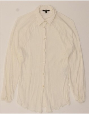 Massimo Dutti Damen 3/4 Arm Shirt Bluse UK 6 XS Off White Viskose DM36
