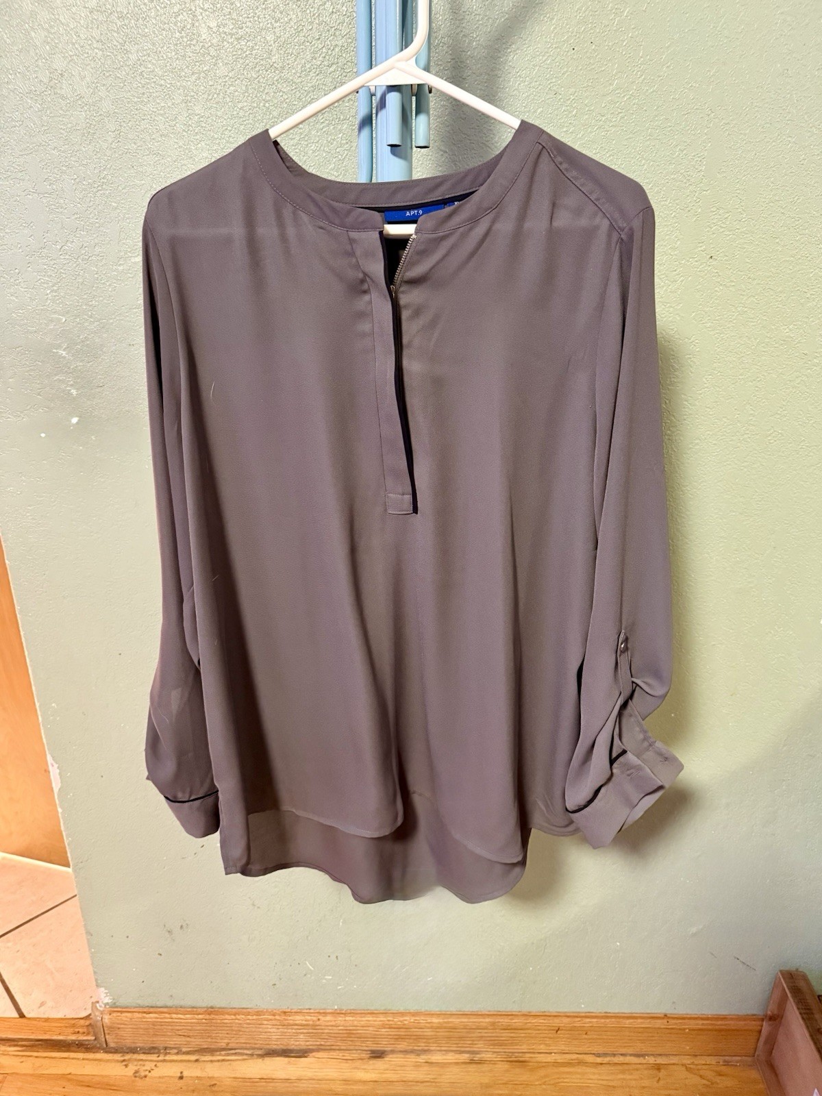 APT.9 Gray Solid Long Sleeve Round Neck Zipper Bl… - image 1