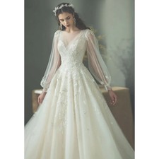 New Elegant Princess Dress Wedding DressesLong Sleeve Lace Pearl Decoration