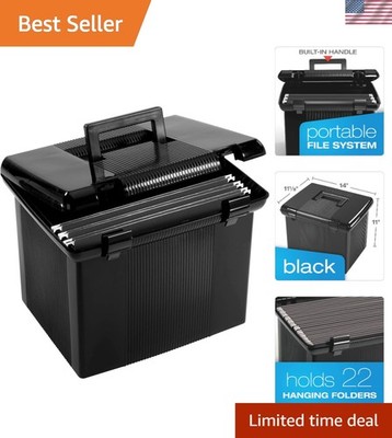 Portable File Box with Hinged Lid - Secure Document Storage for Home & Office