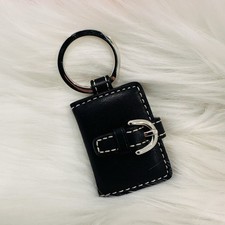 NEW COACH Vintage BLACK LEATHER MINI PHOTO KEYCHAIN KEY FOB AUTHENTIC RARE