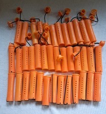 38 Vtg Orange Perm Rod Curlers Plastic Elastic Swing Arms  End Wraps