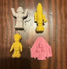 Vintage Diener Lot 4 Space Erasers Spaceship Robot Rocket Alien