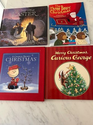 Easter, Christmas, Charlie Brown,  Curious George, HardCover holiday Lot 4 books
