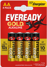Eveready AA Alkaline Gold Batteries 4 Pack Long Lasting Power for Household Use
