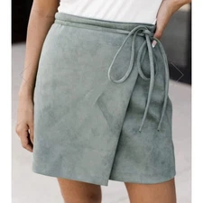 Pink Lily OTHER HALF OF ME OLIVE TIE WAIST SUEDE SKIRT Size M-Medium
