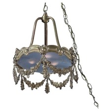Lámpara de araña antigua estilo Luis XIV con cortina floral de bronce dorado c1930