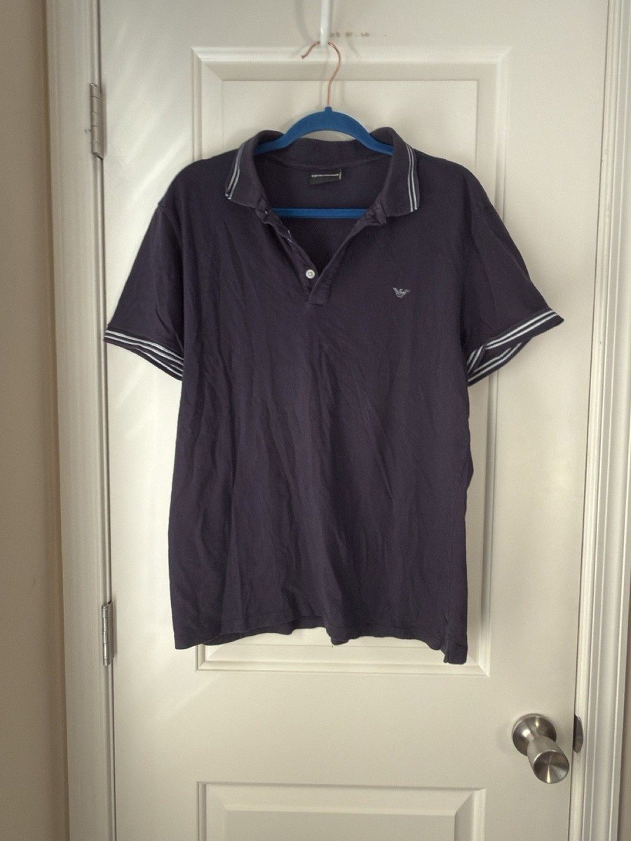 Emporio Armani Polo Shirt Cotton Navy Blue Size XL Mens Short