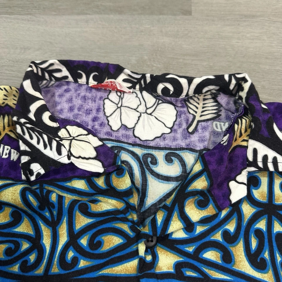 Camisa de Bolsillo Hawaiana De Colección R&F Tiki Tribal Butoon Up Talla 4XL Púrpura Foto 3 de 4