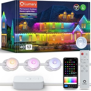Lumary Permanent Outdoor Lights Max 53ft 40 LED Eave Smart RGBAICW Alexa Sealed