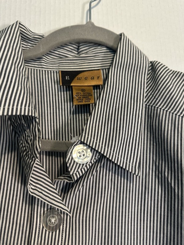 E wear Big & Tall 2XL 48" Chest Blue/White Striped Cotton Button-Up Shirt