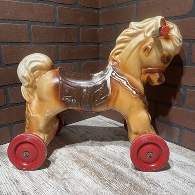 Plastic Wonder Horse Ride-On Toy Red Rolling Wheels - Vintage - Fast Ship!