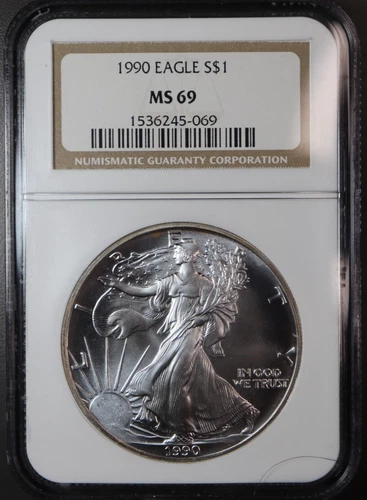 1990 American Silver Eagle - NGC - MS 69 with toning Old Holder