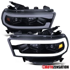 Fit 2019-2024 Dodge Ram 2500 3500 Smoke LED Tube Projector Headlights Head Lamps