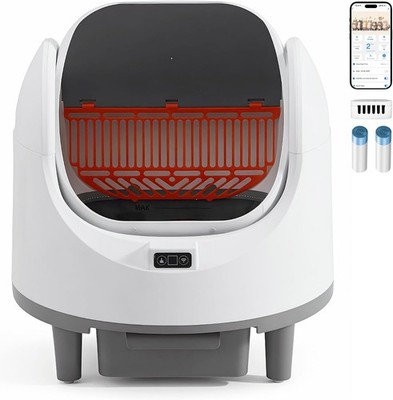 Open Top Self-Cleaning Litter Box W/ 80L Large Capacity Multiple Cats Features