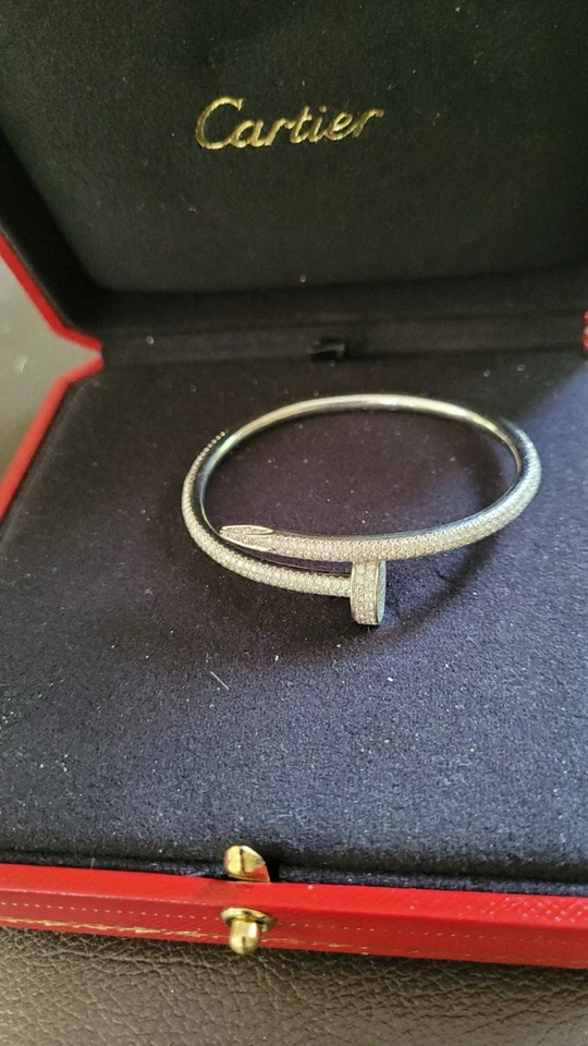AUTÉNTICA PULSERA CARTIER JUSTE UN CLOU oro blanco 18K, diamantes (talla 15) Foto 3 de 4