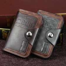 Mens Men's Retro Leather Vertical Section Credit Card Holder Wallet with Hasp