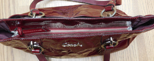 Coach Burgundy Patent Leather Purse Bag Tote, Gallery, Signature C Logo, F17728 - Picture 3 of 7